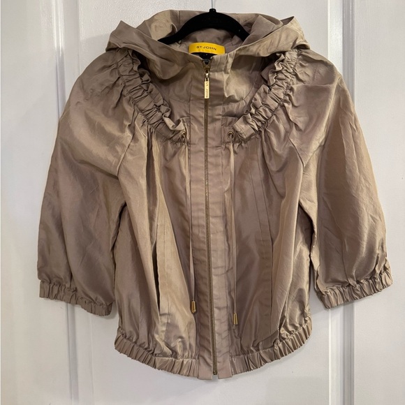 St. John Dark Khaki Hooded Full Zip Cropped Jacket - Picture 1 of 9